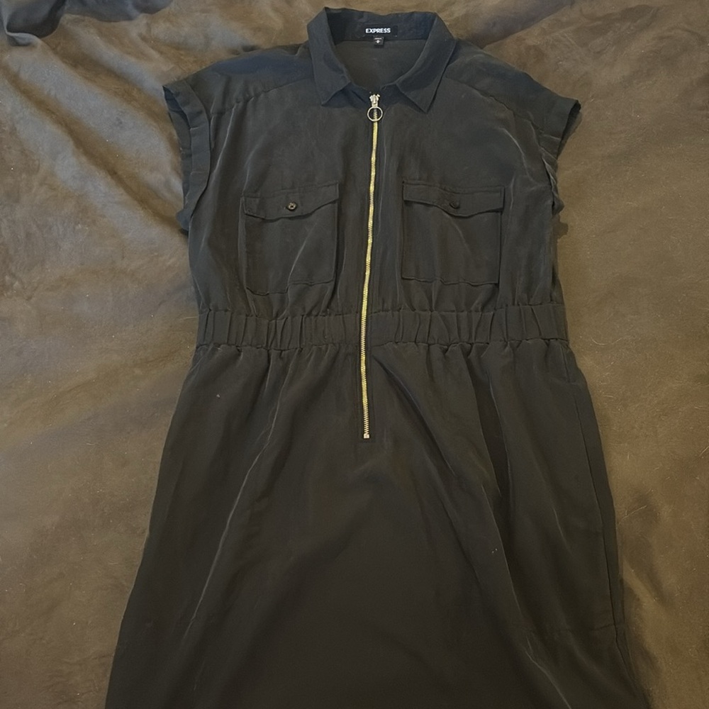 Express Washed Black Zip Up Collared Midi Shirt D… - image 3